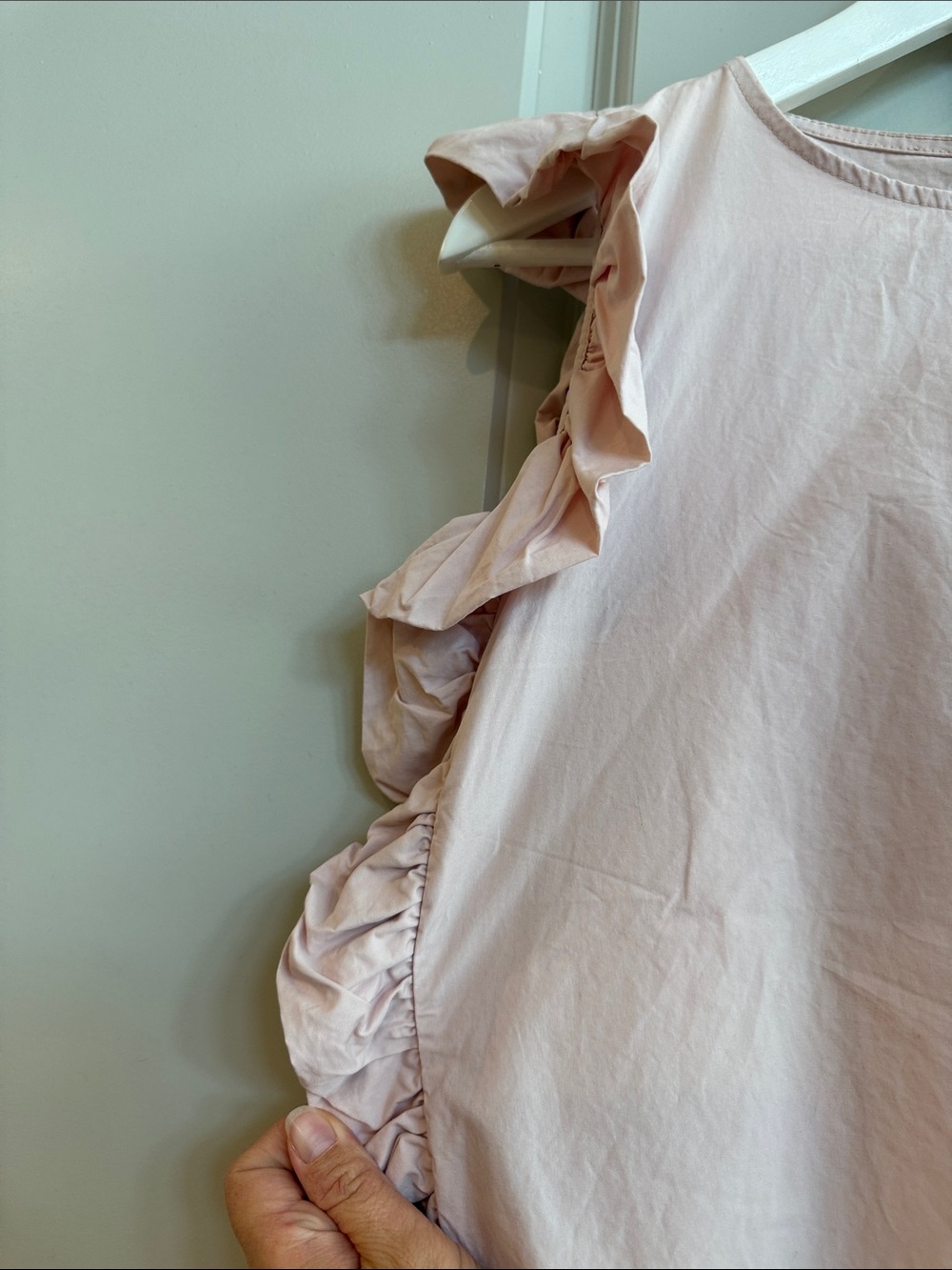 Chinto Pale Pink Ruffle Sleeve Cotton Top Size Small - Made In Italy 🇮🇹 - Picture 6 of 8